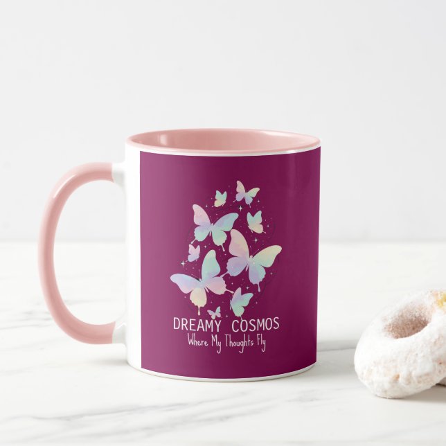 Pastel Galaxy Butterflies Dreamy Aesthetic Mug (With Donut)