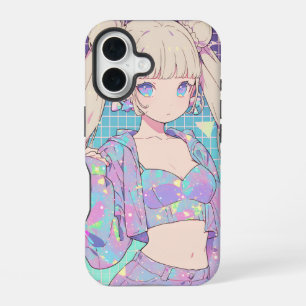 Pastel Galaxy Elf — Vaporwave Grid Fashion iPhone 16 Case