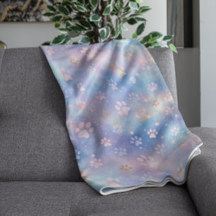 Pastel Galaxy Paw Prints – Cute Cosmic Pet Lover Fleece Blanket