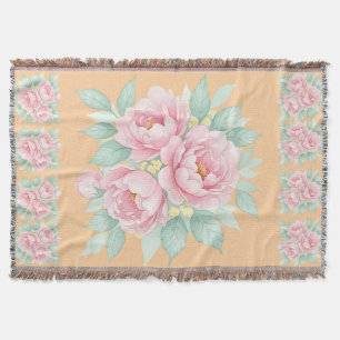 Pastel Garden Bloom Pastel Peony Floral Throw Blanket
