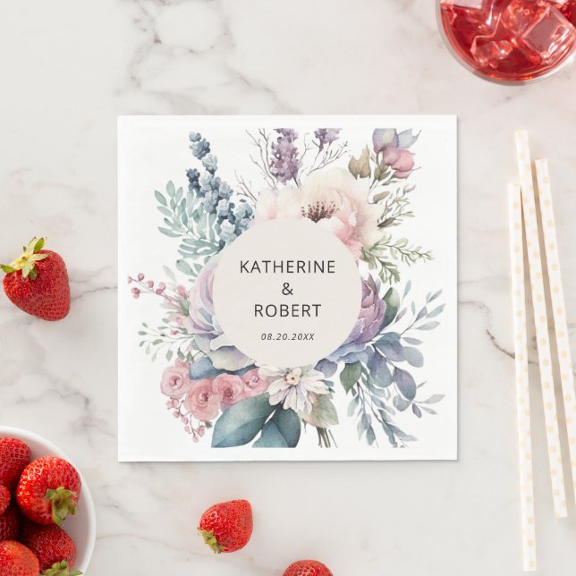 Pastel Garden Floral Wedding Paper Napkin (Insitu)