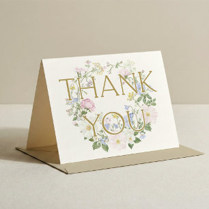 Pastel Garden Floral Wreath Wedding Bridal Shower Thank You Card