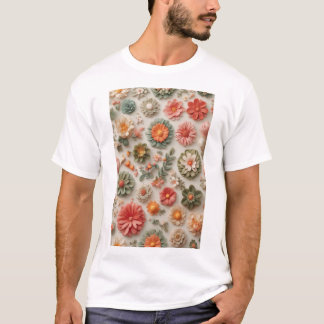 Pastel Garden: Handcrafted 3D Floral Flat Lay T-Shirt