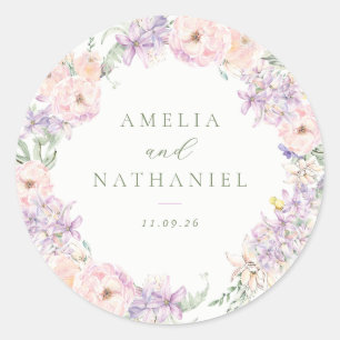 Pastel Garden Wedding Favour Classic Round Sticker