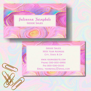 Pastel Geode Agate and Gold Business Card