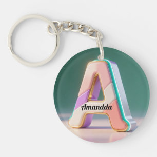 Pastel Geometric 3D Monogram Letter A Key Ring
