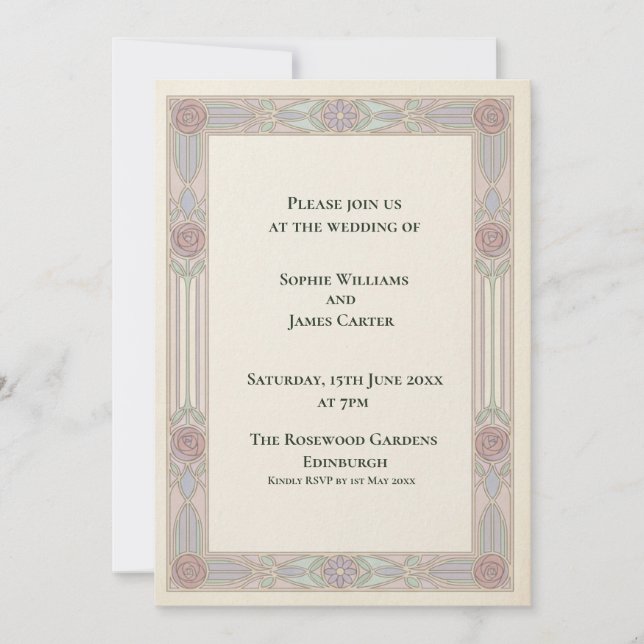 Pastel Geometric Art Deco Wedding Invitation (Front)