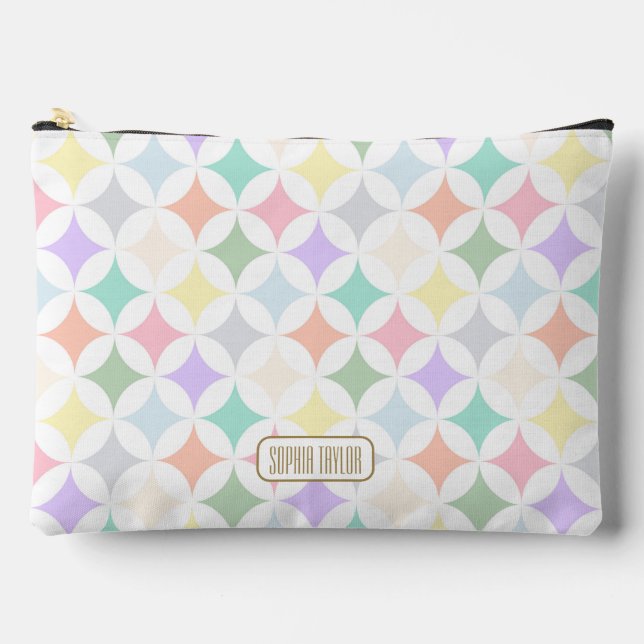 Pastel Geometric Circles and Diamond Pattern Accessory Pouch (Front)