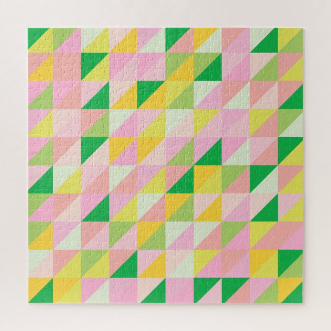 Pastel Geometric Colorful Pink Green Quilt Pattern Jigsaw Puzzle (Vertical)