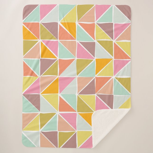 Pastel Geometric Cosy Modern Dorm Bedroom Decor Sherpa Blanket (Front)