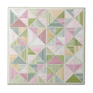 Pastel Geometric Cottagecore Quilt Pattern Ceramic Tile