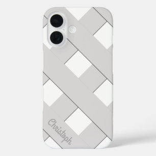 Pastel Geometric Crossing Grey Lines with Name iPhone 16 Case