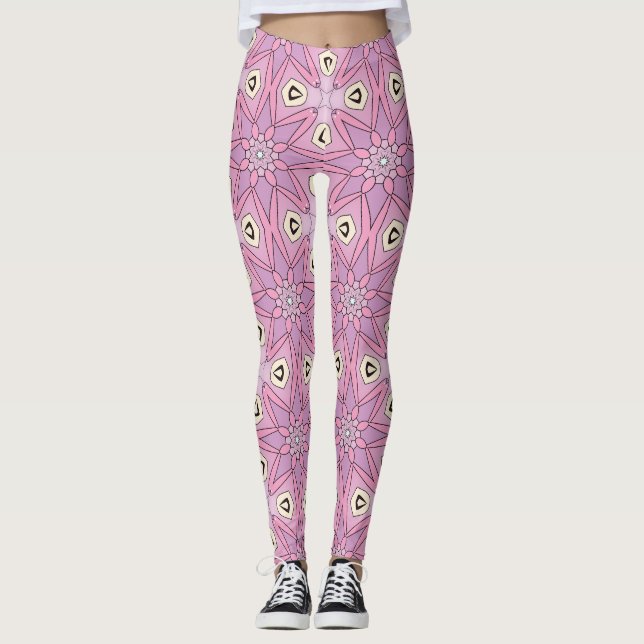 pastel geometric flowers leggings (Front)