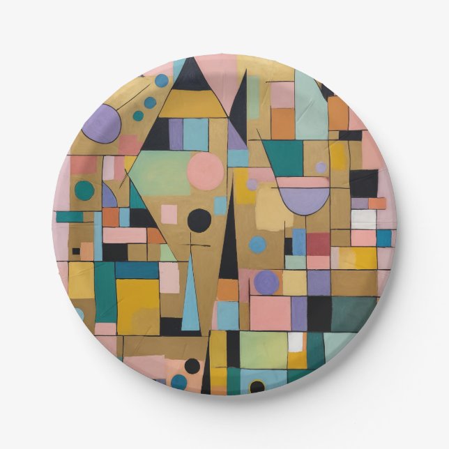 Pastel Geometric Metropolis Paper Plate (Front)