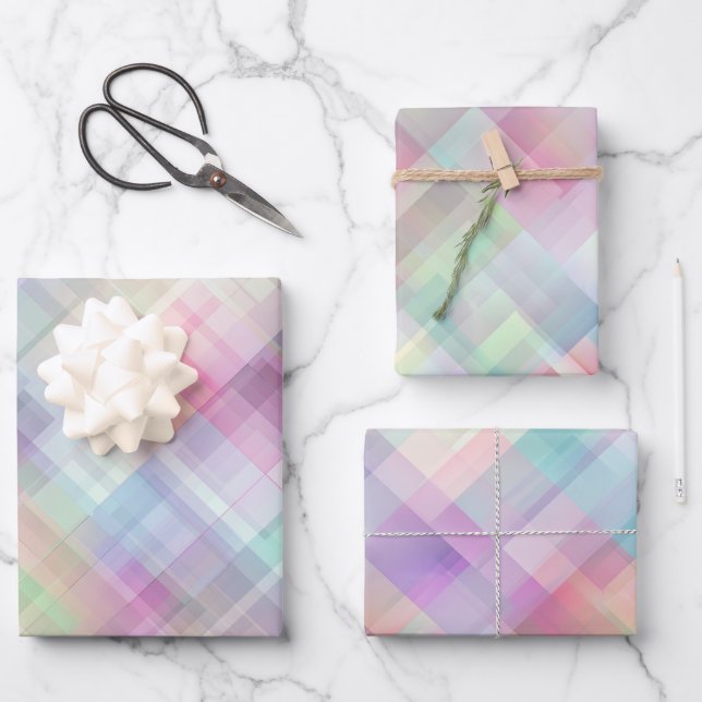 Pastel Geometric Pattern | Iridescent Diamond Cut Wrapping Paper Sheet (Front)