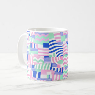 Pastel Geometric Pattern Pillow – Pink, Blue & Min Coffee Mug