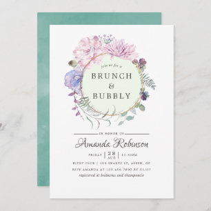 Pastel Geometric Peonies Floral Brunch and Bubbly Invitation