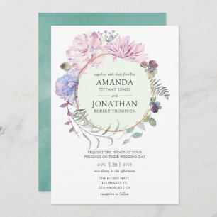 Pastel Geometric Peonies Floral Wedding Invitation