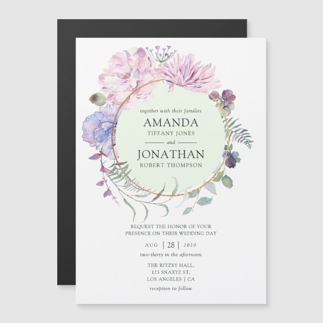 Pastel Geometric Peonies Floral Wedding Magnetic Invitation (Front/Back)