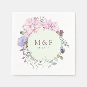 Pastel Geometric Peonies Floral Wedding Napkin