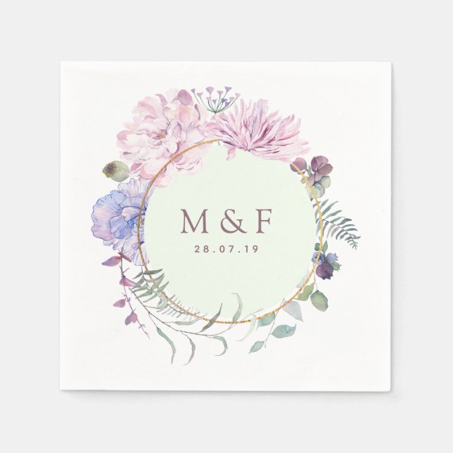 Pastel Geometric Peonies Floral Wedding Napkin (Front)