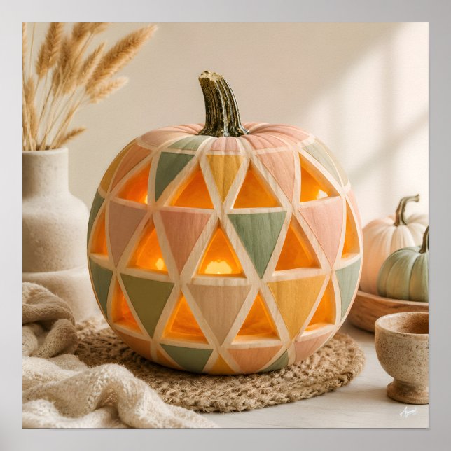 Pastel Geometric Pumpkin Poster (Front)