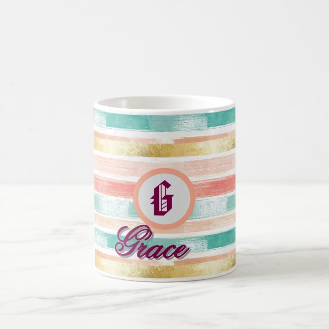 Pastel Geometric Seamless Pattern Monogram Coffee Mug (Center)