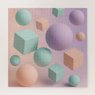 Pastel Geometric Spheres Cubes Jigsaw Puzzle