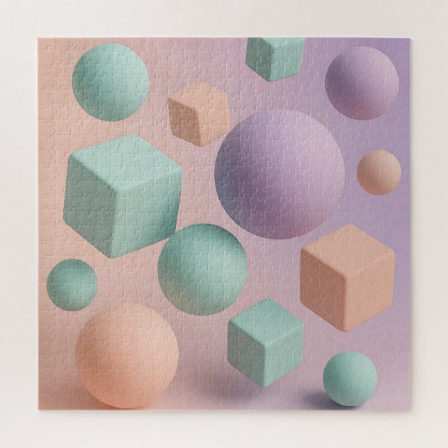Pastel Geometric Spheres Cubes Jigsaw Puzzle (Vertical)