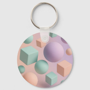 Pastel Geometric Spheres Cubes Key Ring