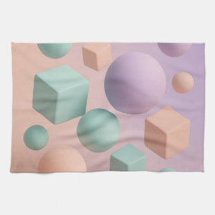 Pastel Geometric Spheres Cubes Tea Towel