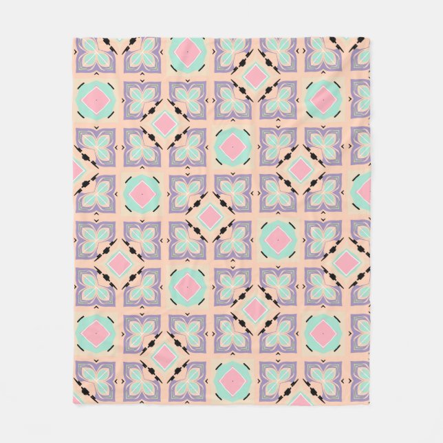 Pastel Geometric Tile Pattern | Pink Mint Purple  Fleece Blanket (Front)