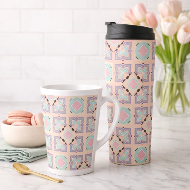 Pastel Geometric Tile Pattern | Pink Mint Purple  Latte Mug (Creator Uploaded)