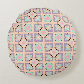 Pastel Geometric Tile Pattern | Pink Mint Purple Round Cushion