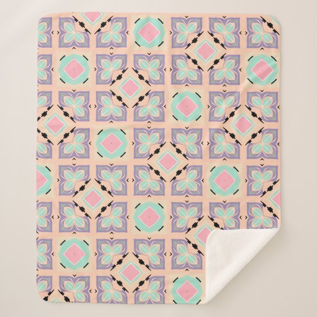 Pastel Geometric Tile Pattern | Pink Mint Purple  Sherpa Blanket (Front)