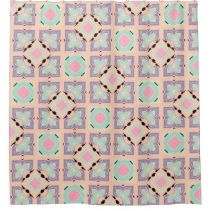 Pastel Geometric Tile Pattern Pink Mint Purple Shower Curtain