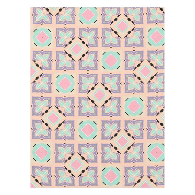 Pastel Geometric Tile Pattern | Pink Mint Purple  Tablecloth (Front)