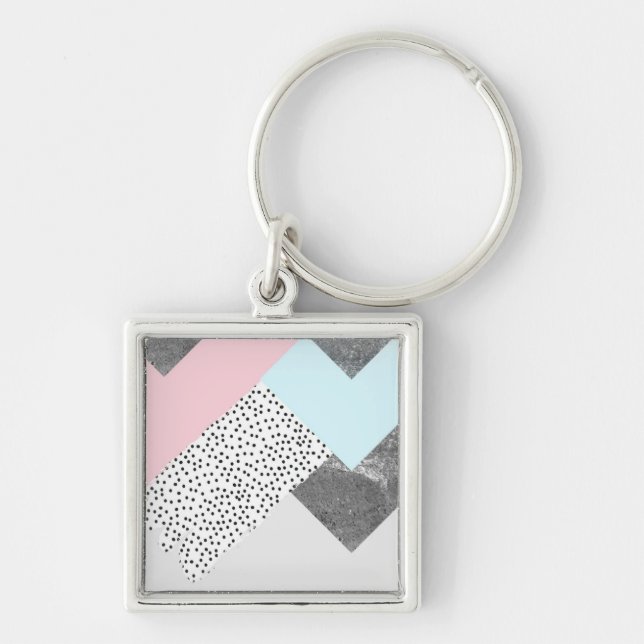 Pastel Geomtric Marble Dotted Design Key Ring (Front)