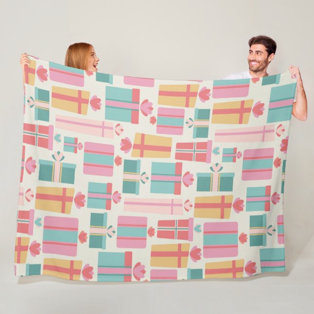 Pastel Gift Boxes Pattern Fleece Blanket (In Situ)