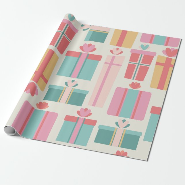 Pastel Gift Boxes Pattern Wrapping Paper (Unrolled)