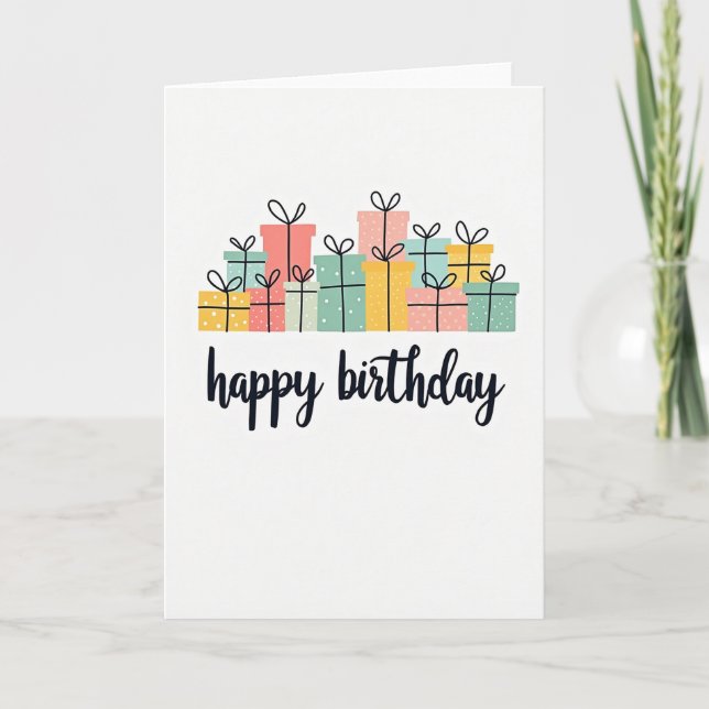 Pastel Gift Stack Birthday Card (Front)