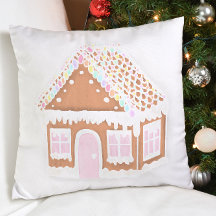 Pastel Gingerbread House Christmas Throw Pillow