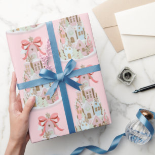 Pastel Gingerbread Sugar Castle Cake Wrapping Paper