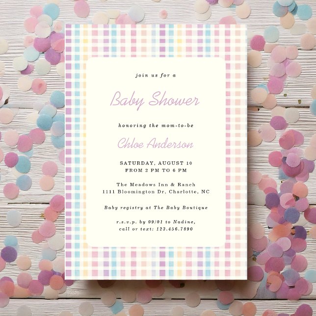 Pastel Gingham Gender Neutral Baby Shower Invitation (Creator Uploaded)