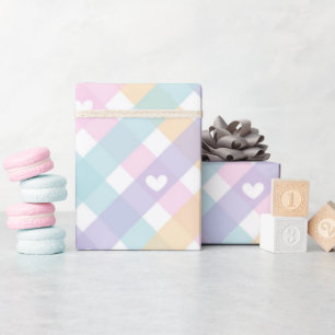 Pastel Gingham Hearts Wrapping Paper