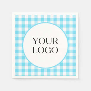 Pastel Gingham Napkins Your Logo Here Blue