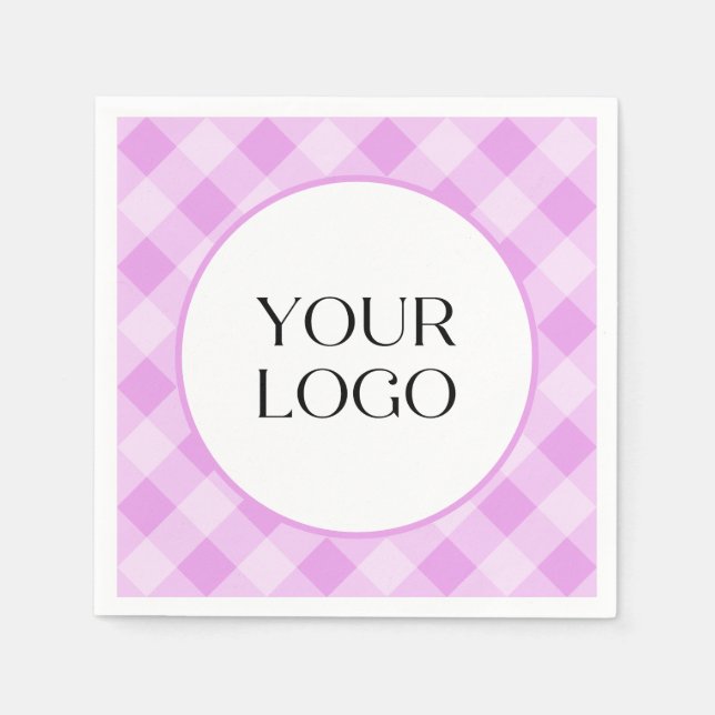 Pastel Gingham Napkins Your Logo Here Purple (Front)