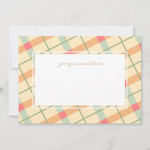 Pastel Gingham Plaid Personalized Note Card