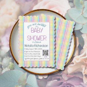 Pastel Gingham Rainbow Baby Shower Invitation