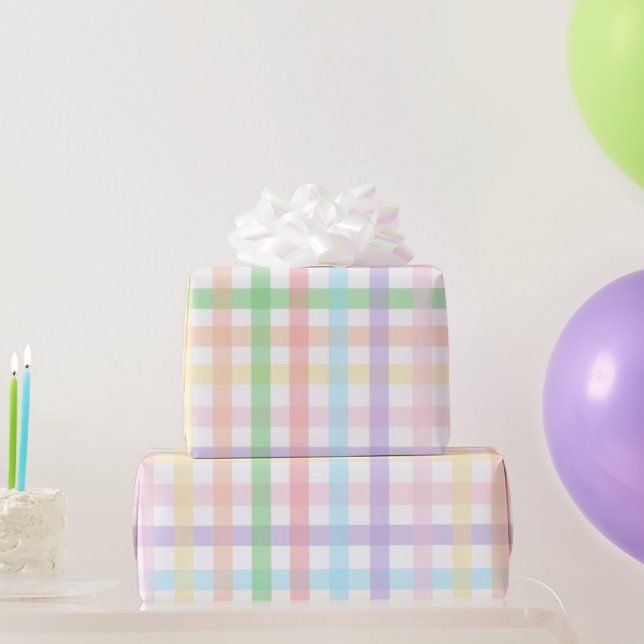 Pastel Gingham Stripes Wrapping Paper (Party Gifts)